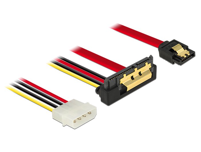 Cable Del Adaptador Delock Sata 7pin + 5.25 "-4pin> Sata 22pin Negro/Rojo, 30 Cm, Conector De 22 Pines En Ángulo 85231