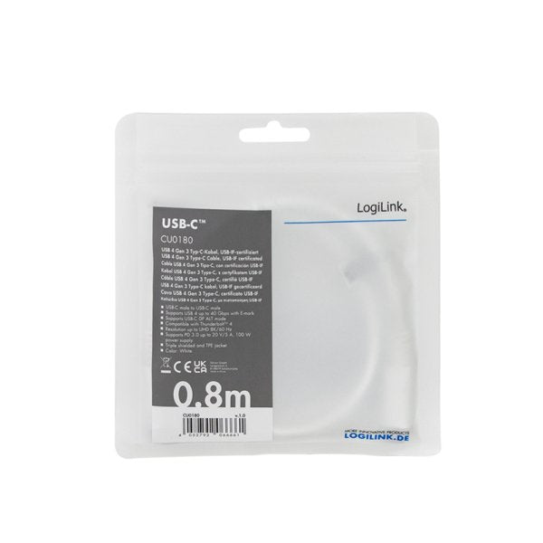 Cable De Conexión Logilink Usb 4 Usb-C Gen3x2, E-Mark, 8k, 1m, Wei