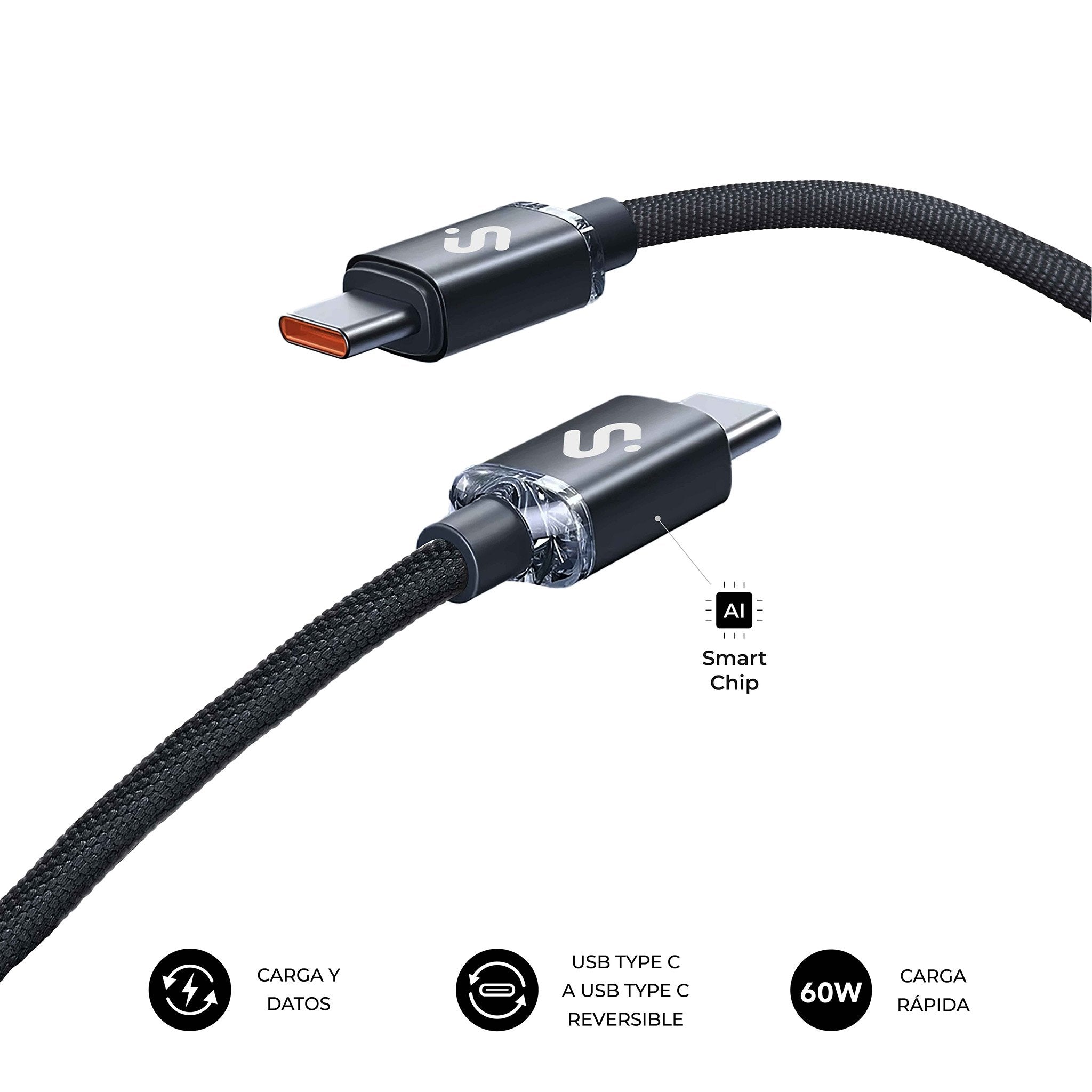 Cable Optimus 60w Usb-C/Usb-C 1 M Negro Subblim 60w/ Longitud: 1m/ Usb-C &Harr; Usb-C/ Pd