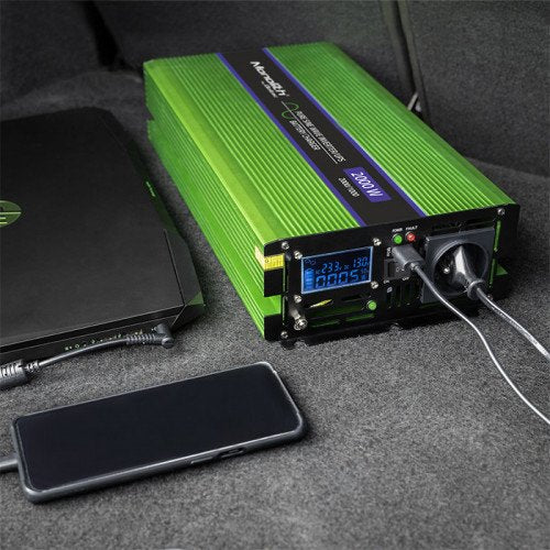 Qoltec 51942 Pure Sine Wave Inverter Monolith Battery Charger Ups 1000w 2000w 12v To 230v Lcd