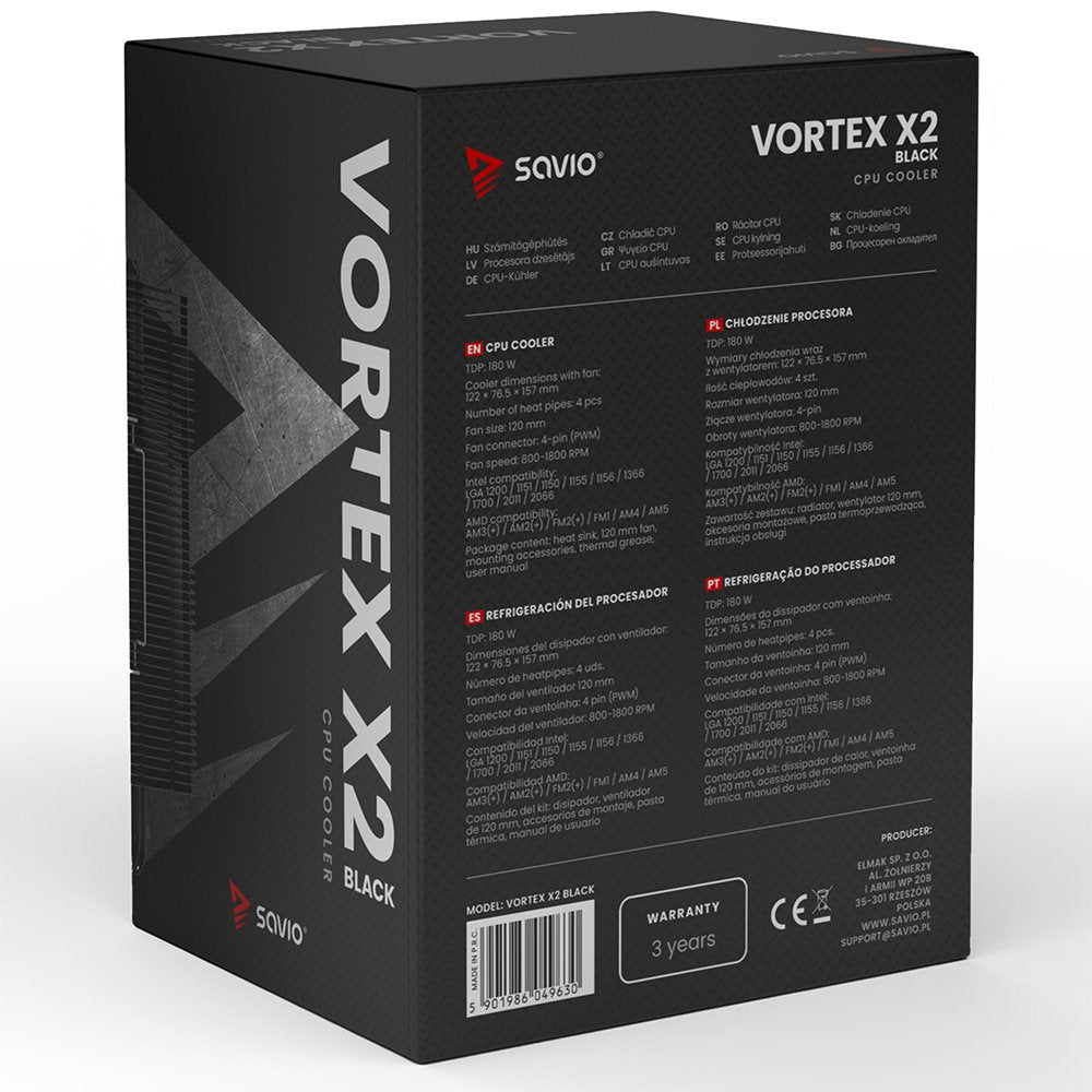 EAN 5901986049630 - Savio Vortex x2 Black Placa base Refrigerador de aire 12 cm Negro 1 pieza(s) imagen 13