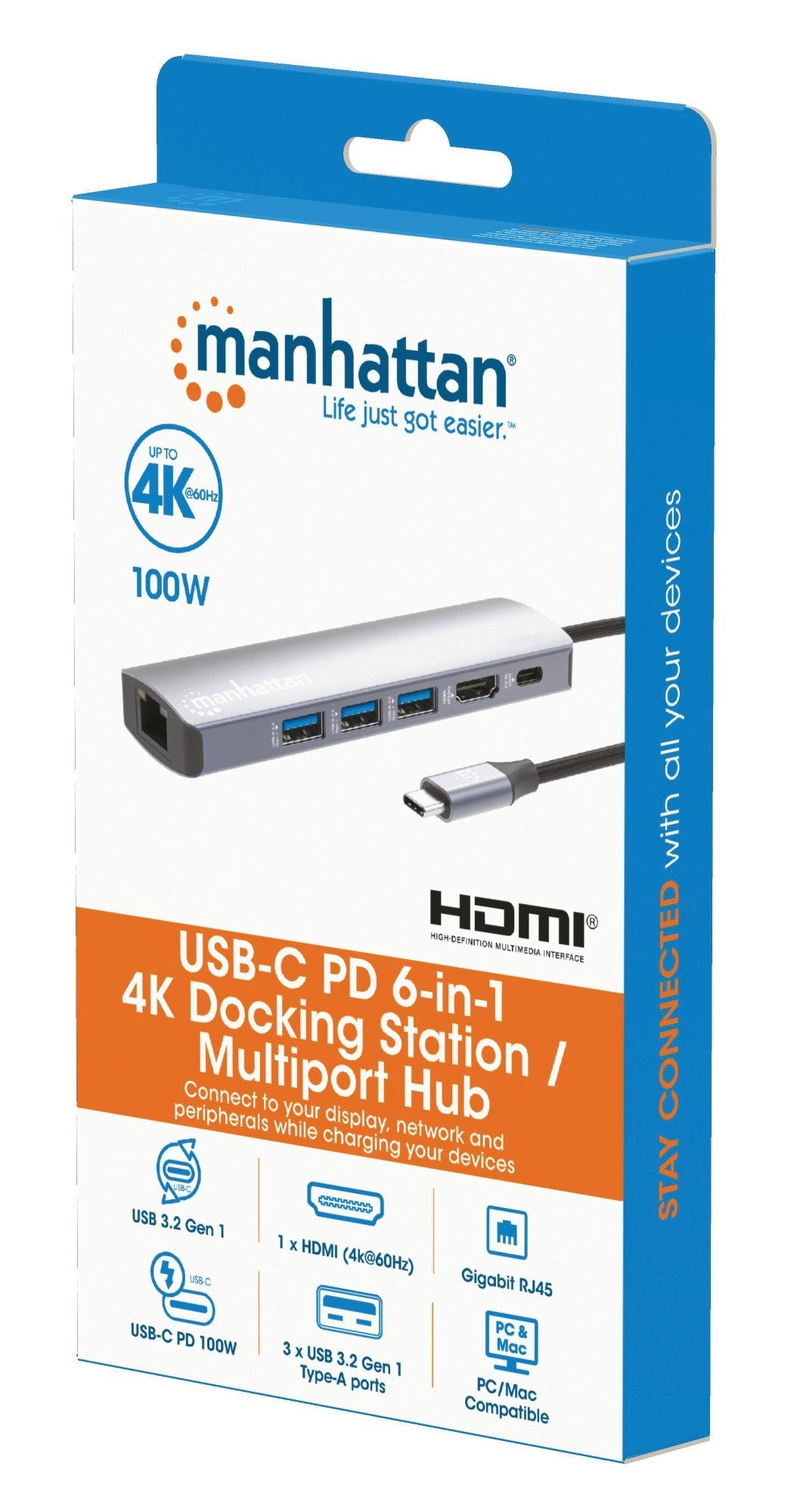 Manhattan 6-In-1 4k Usb-C Dockingmation 1xhdmi 3xusb 5 Gb S