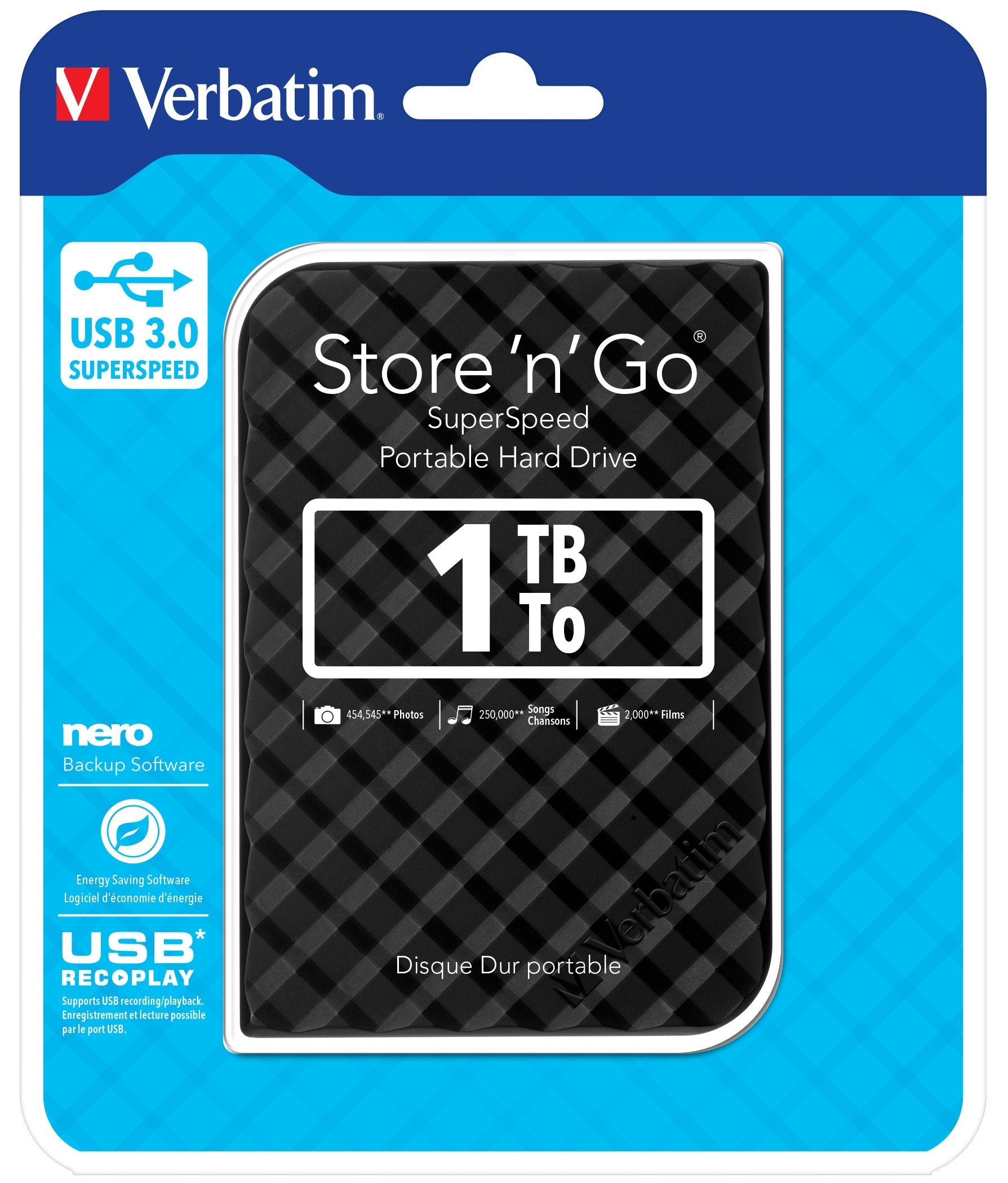 Disco Externo Hdd Verbatim Hd 2,5 1tb Usb3.0 Store\1n\1go, Black