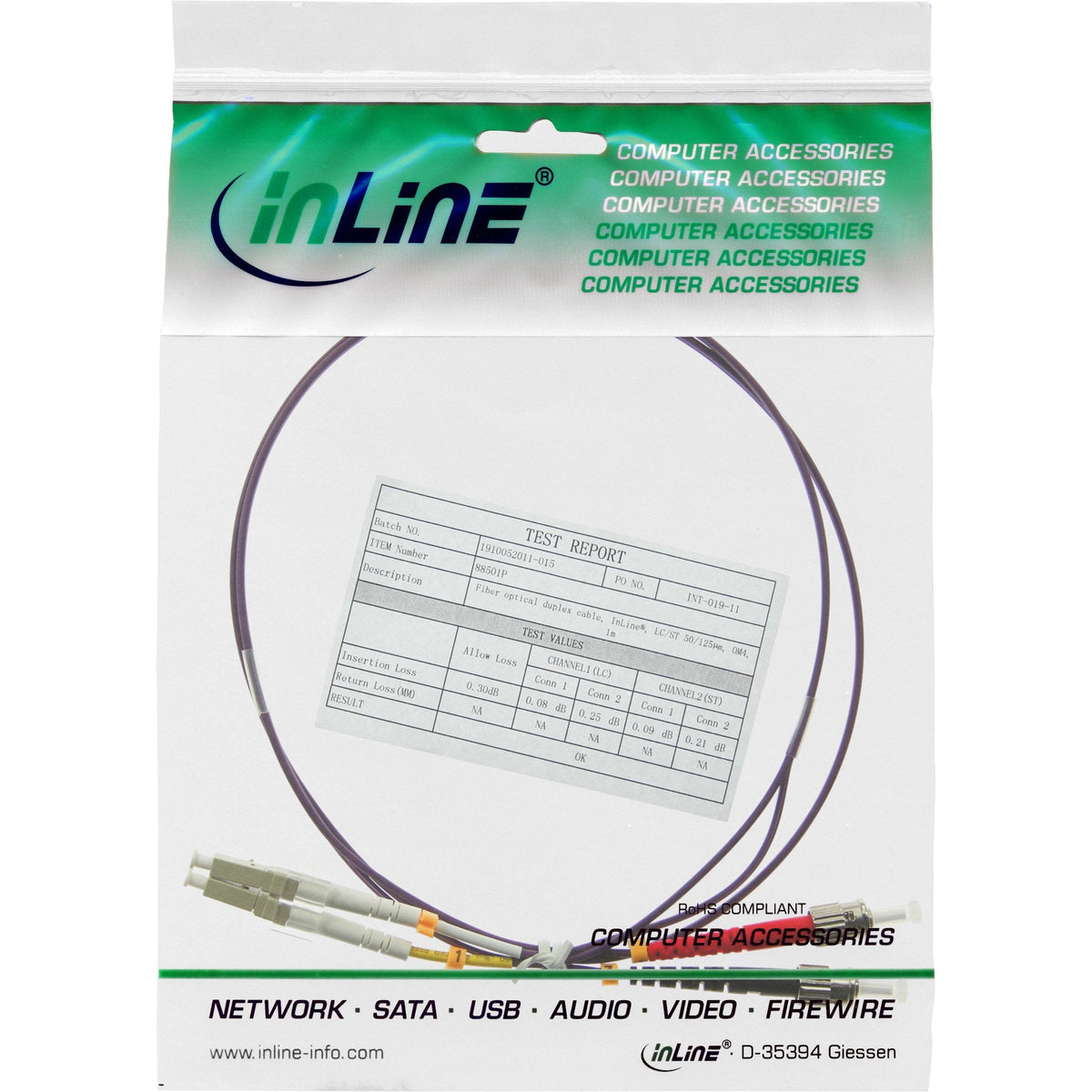 Cable Duplex De Fibra Óptica Inline Lc/St 50/125?M Om4 0.5m