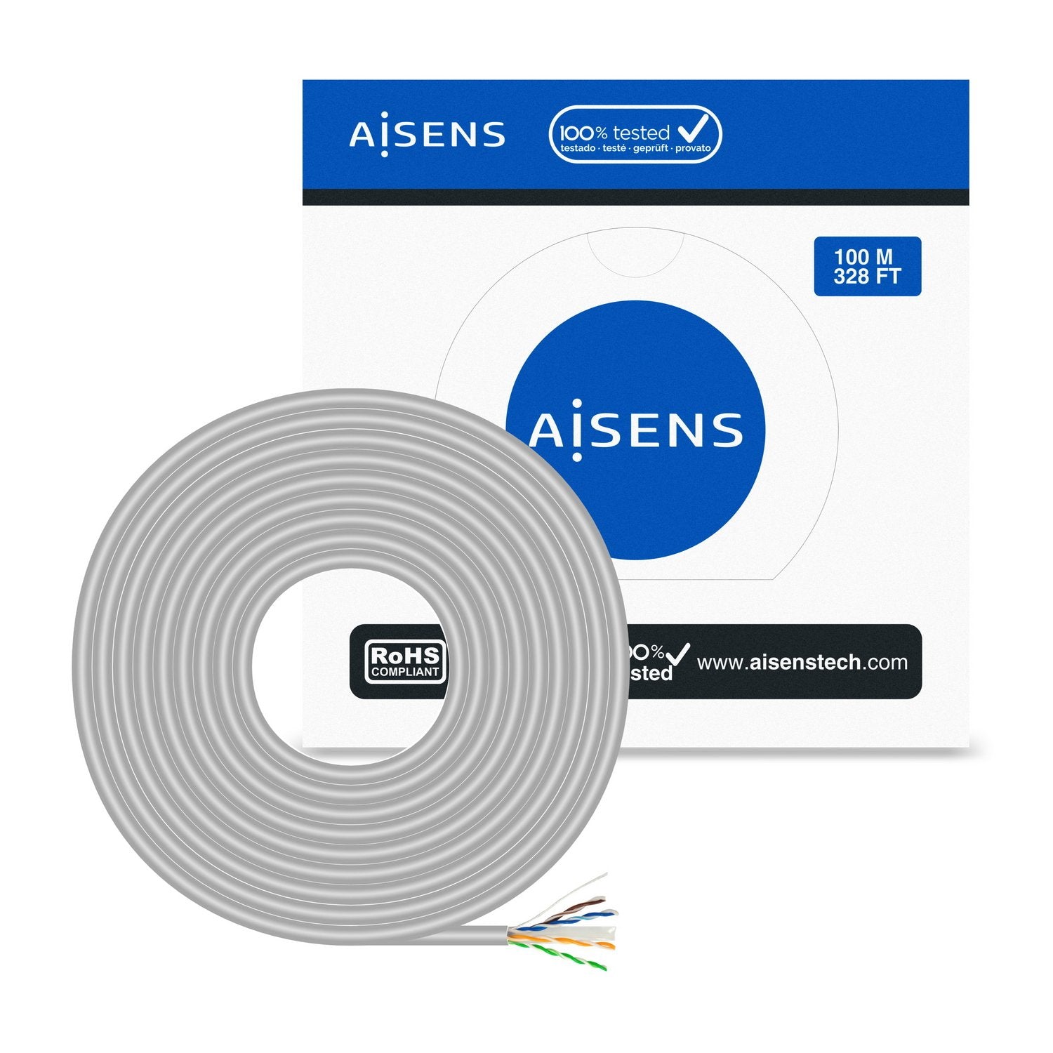 Aisens Bobina Cable Rj45 Cat.6 Utp Rigido Awg23 Cca (Aleacion) - 100m - Gris
