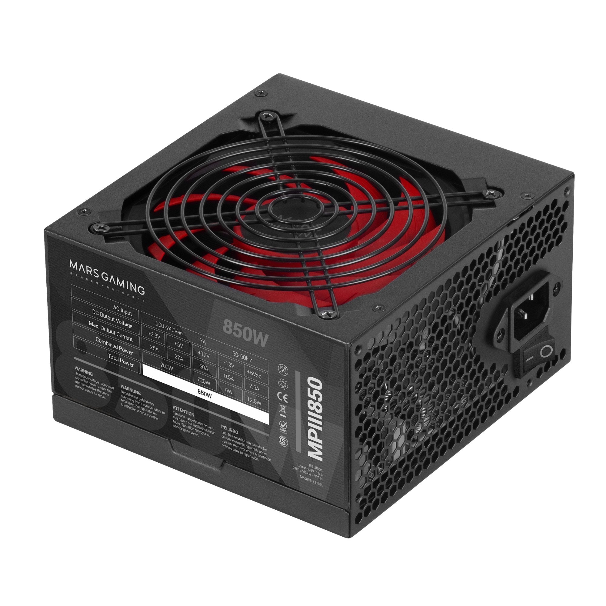EAN 8435693102519 - Mars Gaming MPIII850 unidad de fuente de alimentación 20+4 pin ATX Negro, Rojo imagen 3