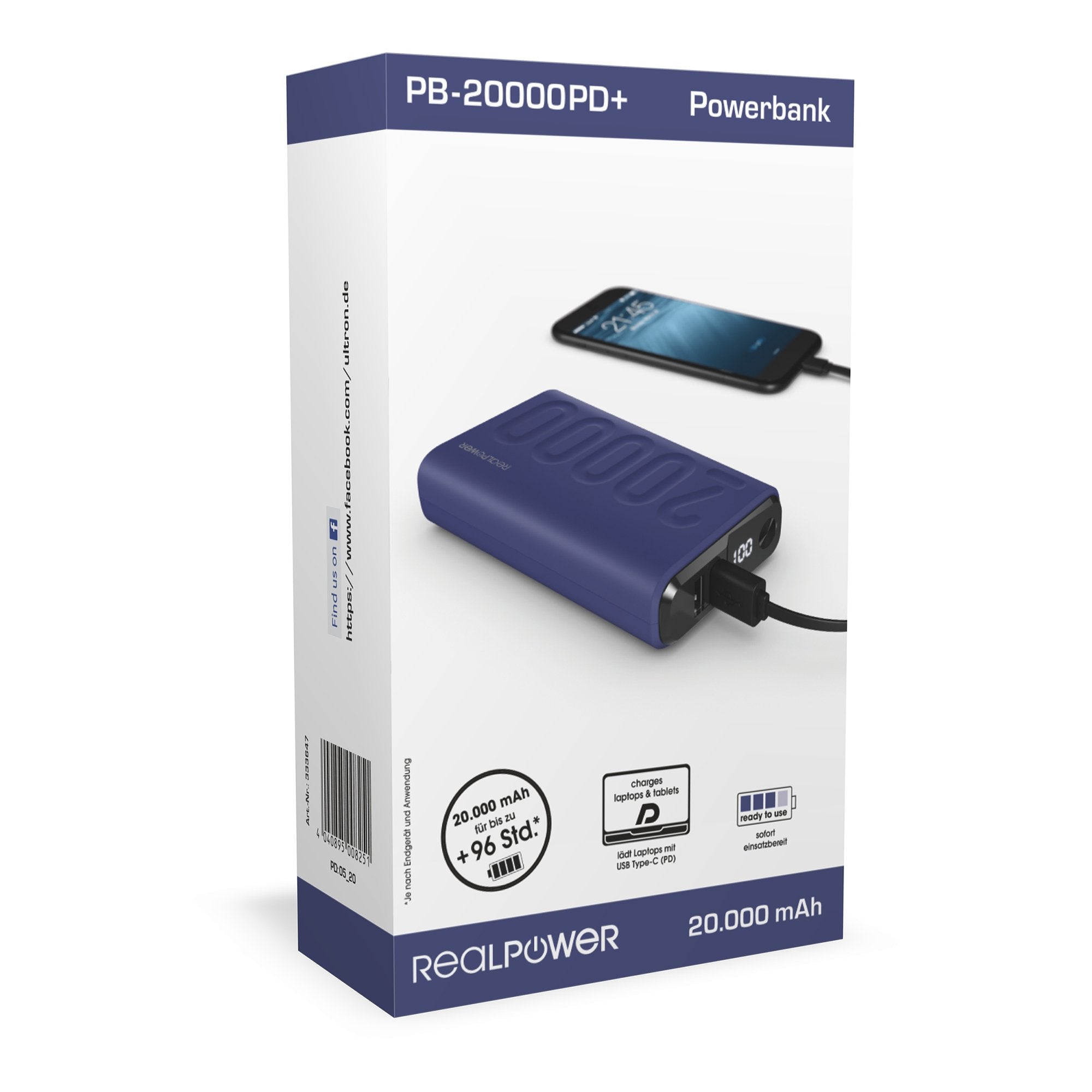 EAN 4040895008251 - RealPower 333647 batería externa 20000 mAh Marina imagen 6