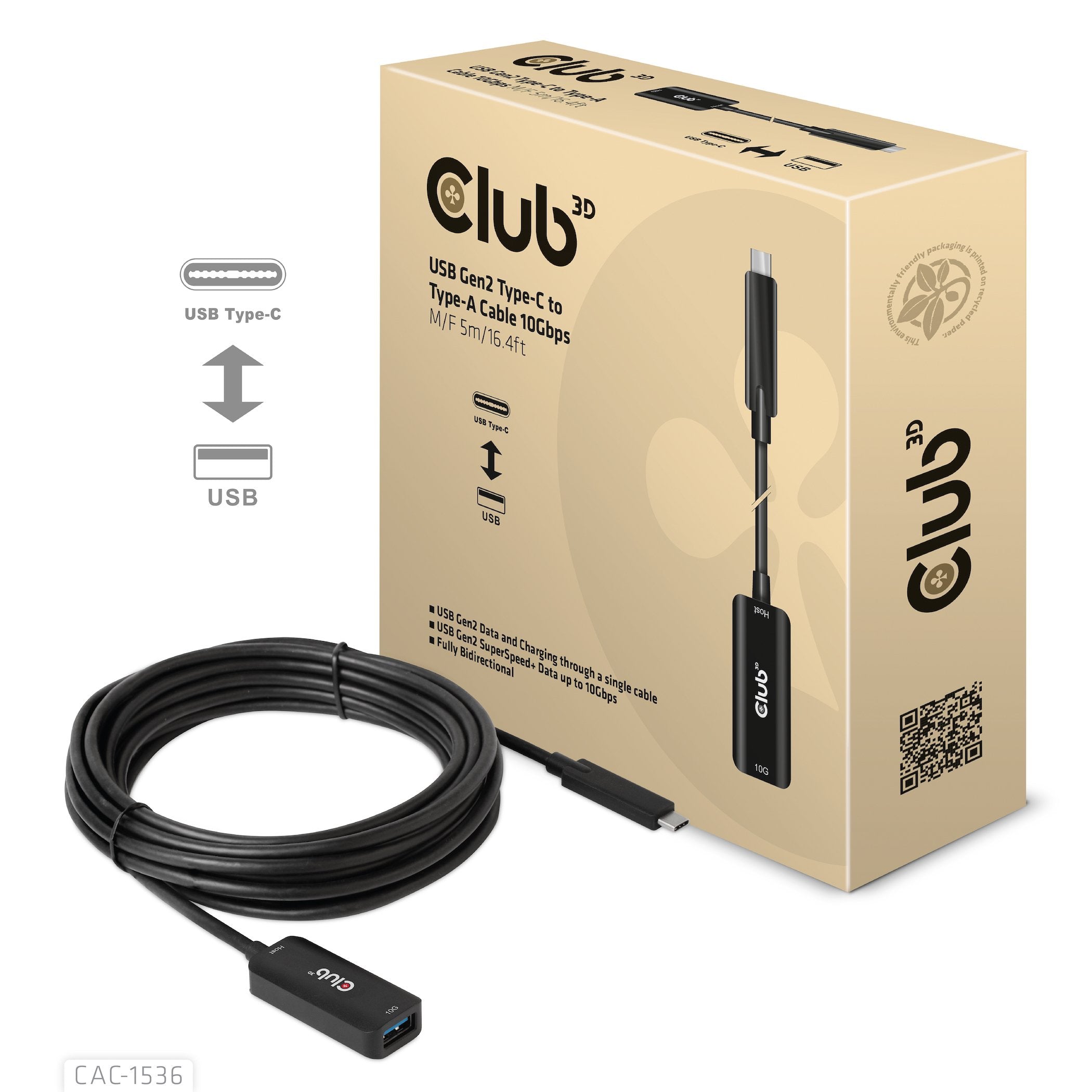 EAN 8719214472078 - CLUB3D CAC-1536 cable USB USB 3.2 Gen 2 (3.1 Gen 2) 5 m USB C USB A Negro imagen 3