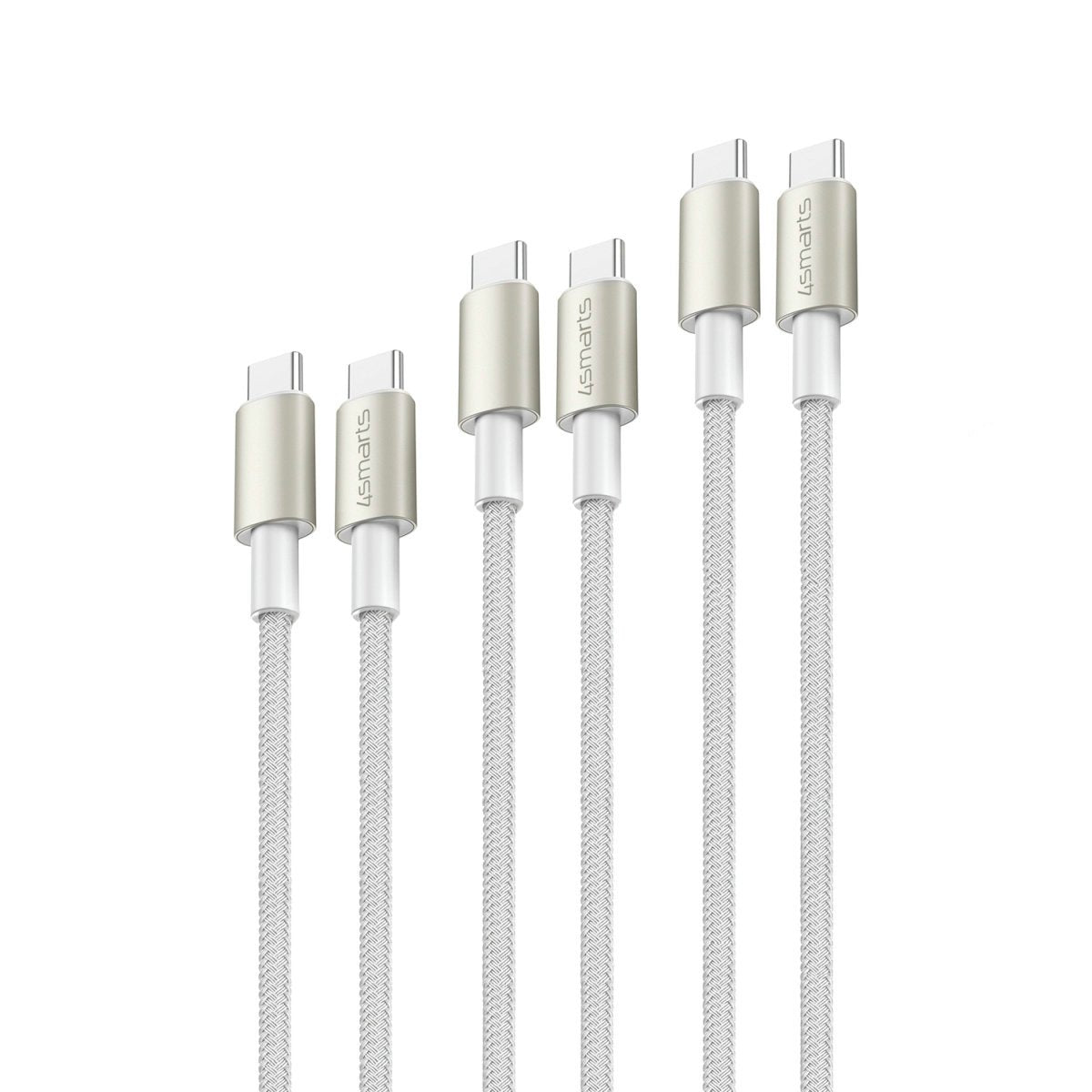 Cable 4smarts Usb-C Auf Usb-C Premiumcord 60w 3er Set 0,5m+1,5m+3m Blanco / Plata