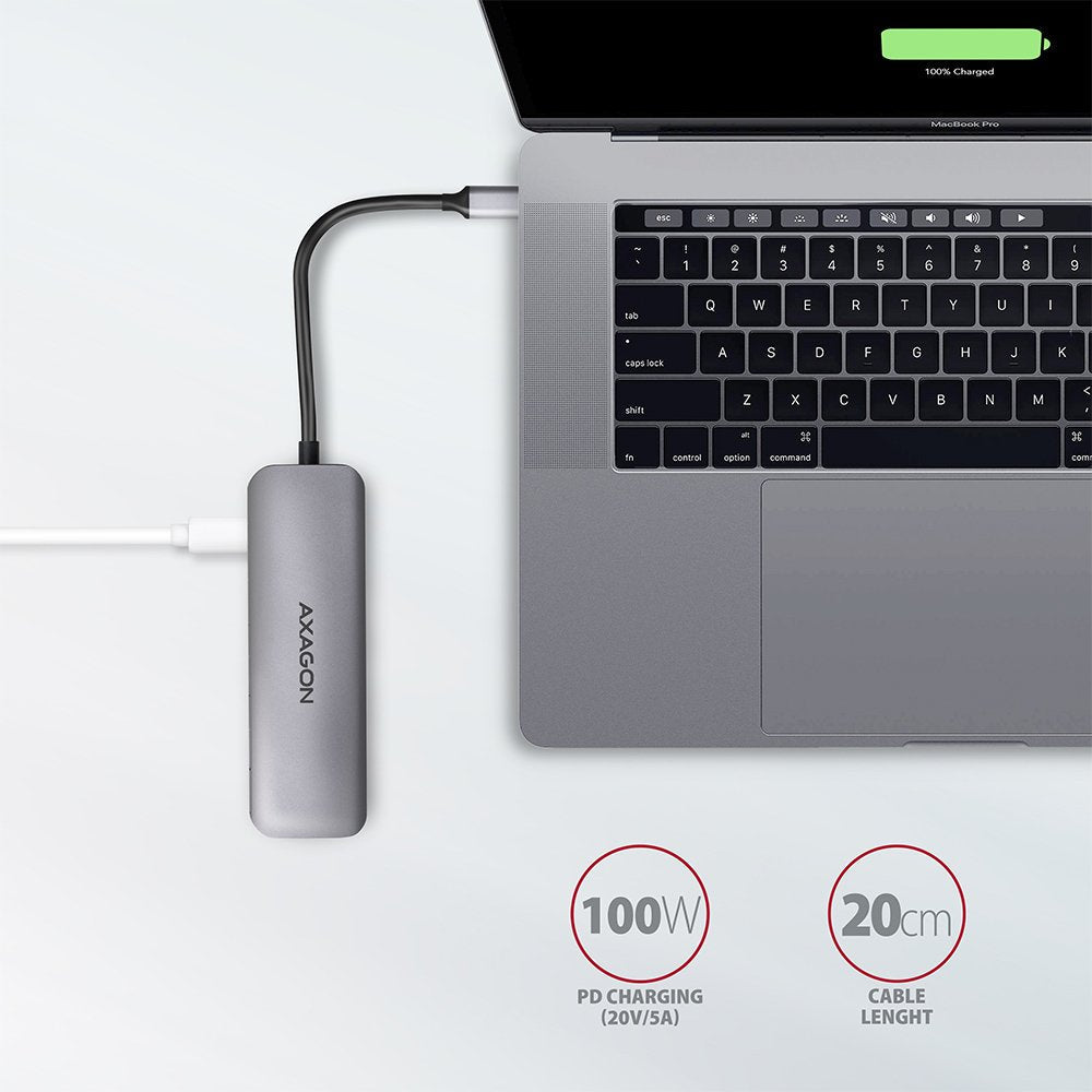 Axagon Hmc-5 Usb-C-Hub, 2x Usb-A, Hdmi, 2x Usb-C 3.2 Gen 1, 1x Sd, 1x Microsd, Plata