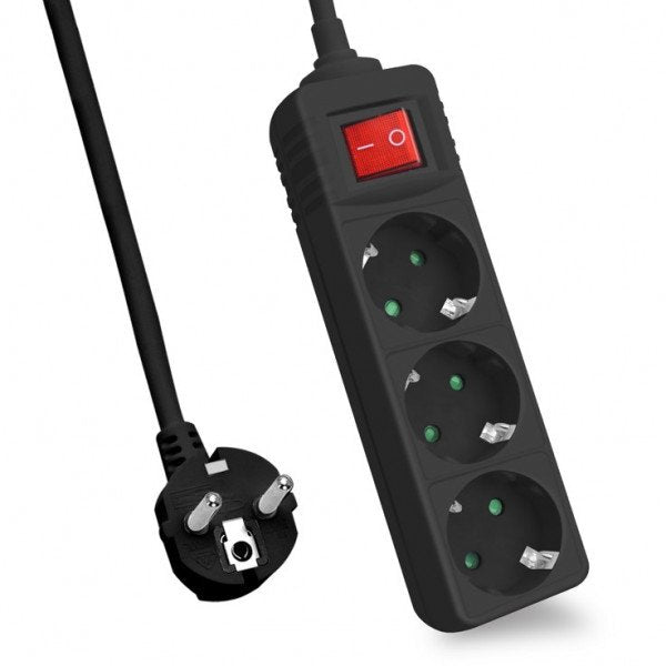 Helos Regleta Classic, 3 Tomas, Negro, 1,5 M, Con Interruptor