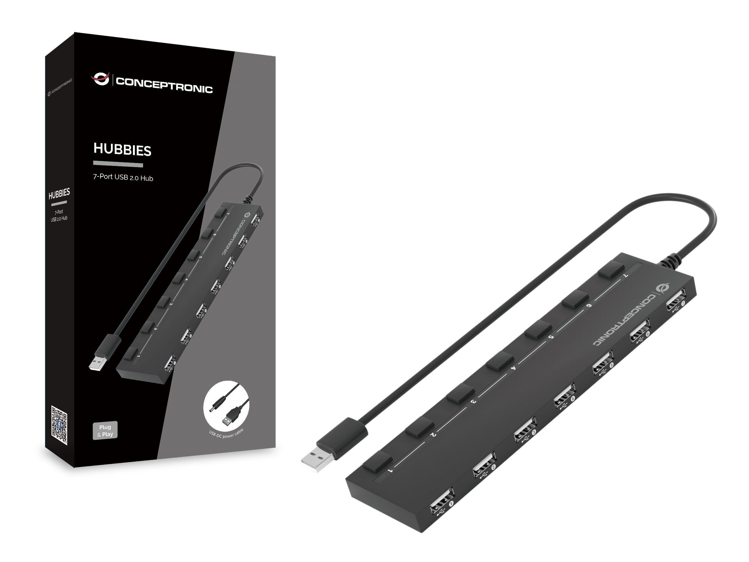 EAN 4015867226117 - Conceptronic HUBBIES08B hub de interfaz USB 2.0 480 Mbit/s Negro imagen 2