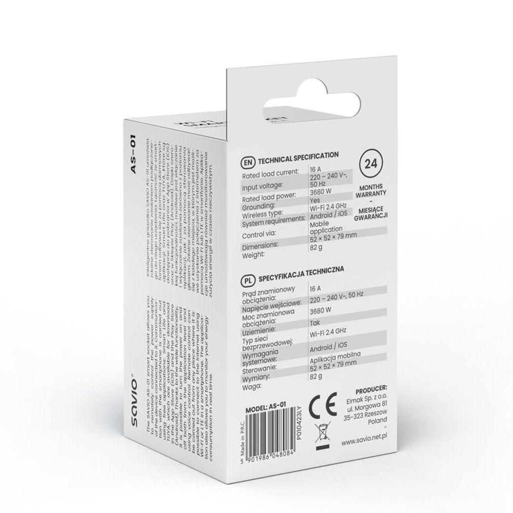 Enchufe Inteligente Savio Wi-Fi, 16a, As-01, Blanco