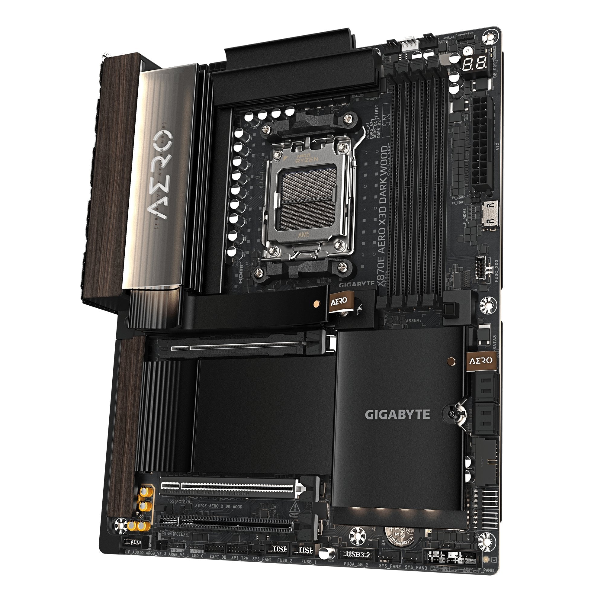 Placa Base X870e Aero X Dk Wood Gigabyte Am5 / Ddr5 Hasta 256gb / 2× Pcie 5.0 + 4× M.2 / Wifi 7 + Lan 5gbe / Atx