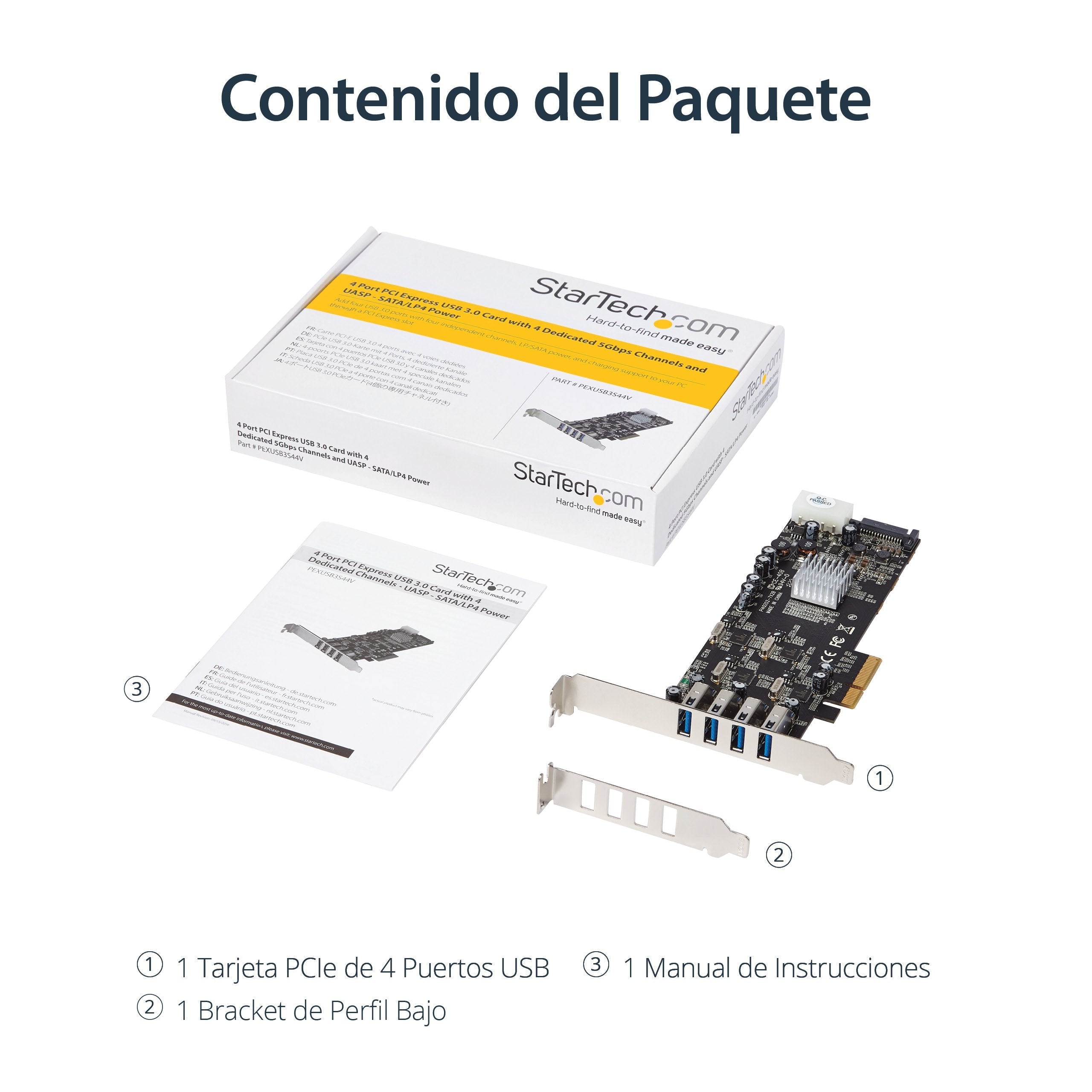 Startech Tarjeta Pci Express 4 Puertos Usb 3.0 Uasp 2 Canales De 5gbps Pexusb3s44v