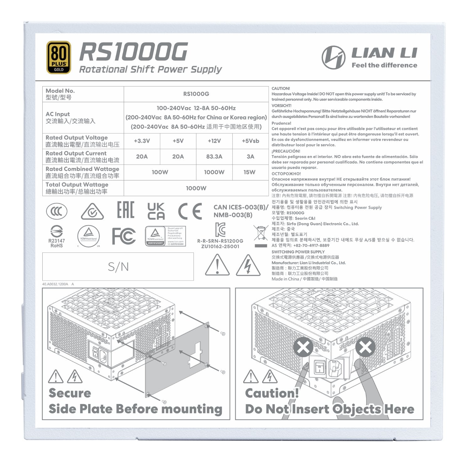 Power Supply Lian Li Edge Gold 1000 Atx 100 - 240 V 1000 W G9p.Rs1000g.Wh00.Eu