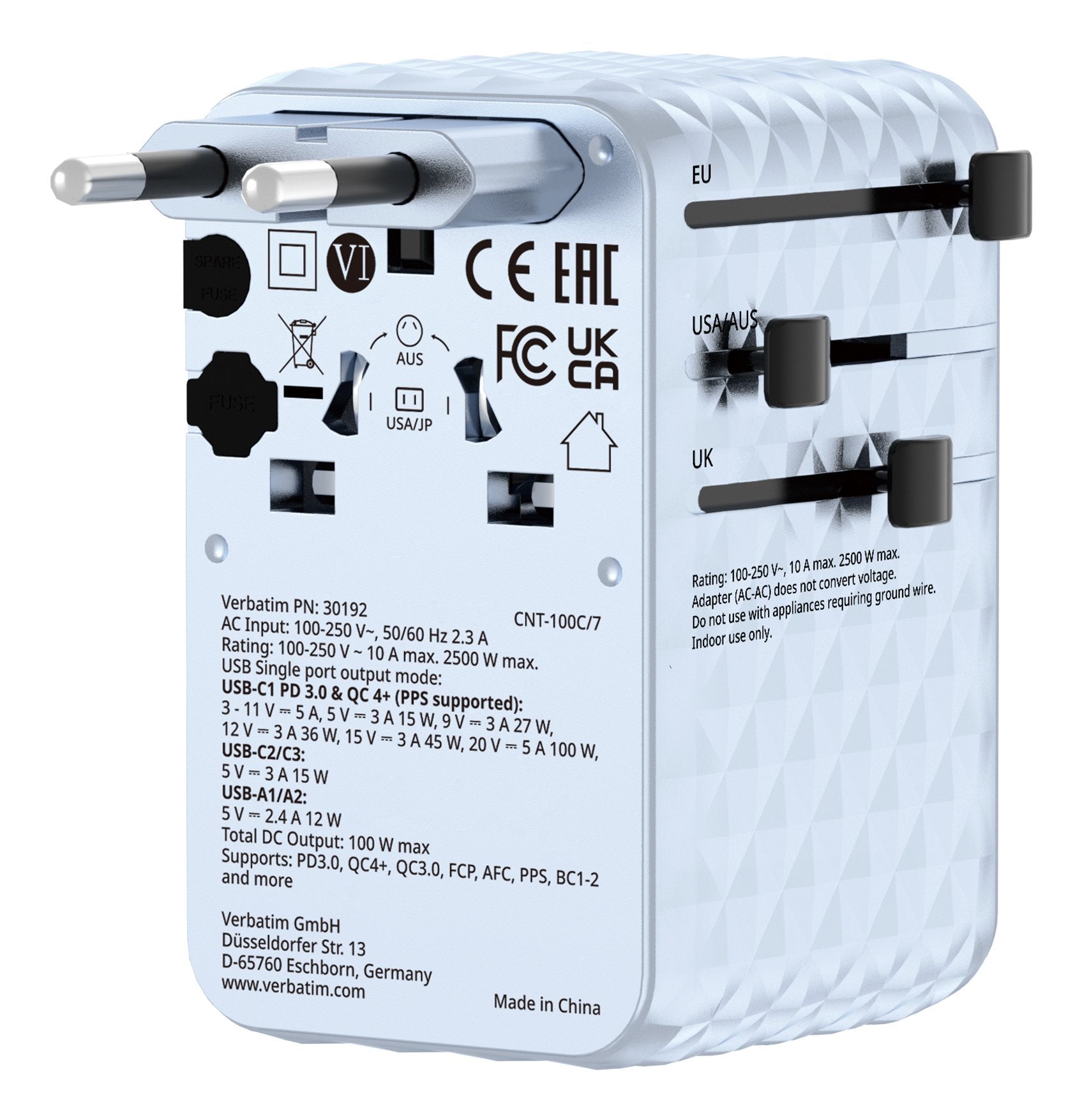 EAN 23942301929 - Verbatim 30192 cargador de dispositivo móvil Universal Azul Corriente alterna Carga rápida Interior imagen 1