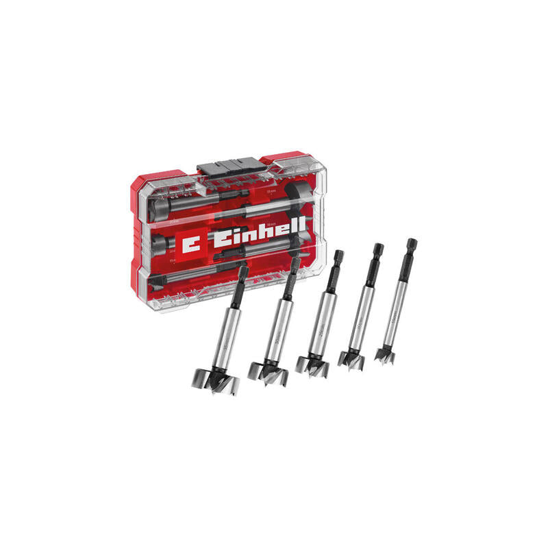 Einhell Juego De Brocas Forstner, 5 Piezas, Rojo/Transparente, 1/4", En M-Case 706003