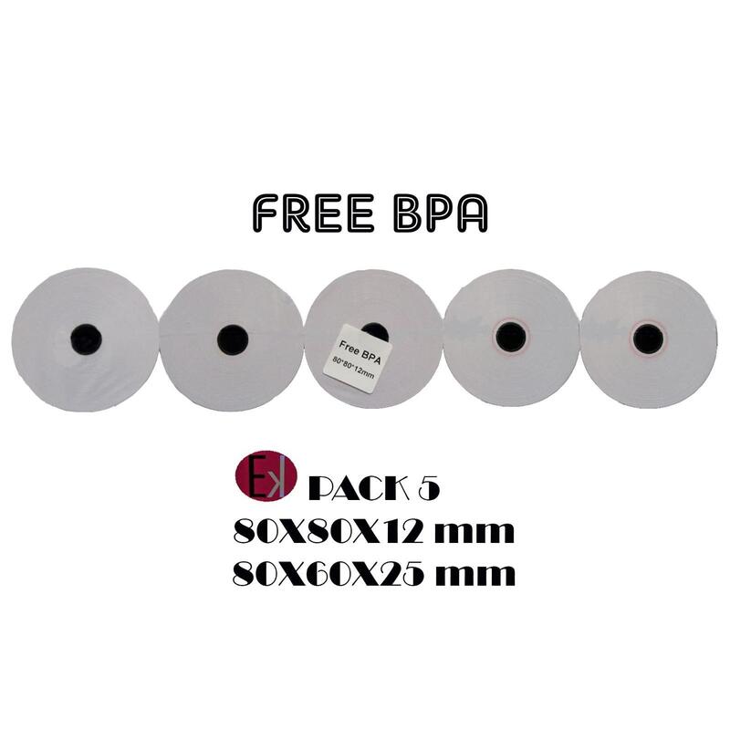 Ekrit Rollo Térmico Sin Bpa 80x80x12mm 65grs -5u-