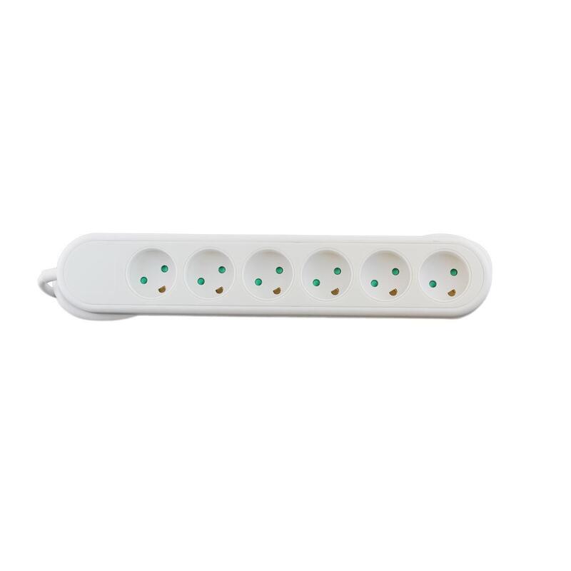 El-StikdSe Med 6 Udtag M/Jord, 3,0m Ledning, Hvid