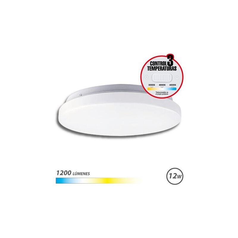 Elbat Aplique Led Techo Redondo 12w - 1200lm - Selector 3 Temperaturas - Blanco