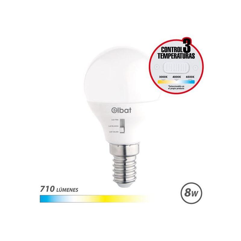 Elbat Bombilla Led G45 - 8w - 710lm - E14 - Selector De Luz - Calida 3000k, Blanca 4000k Y Fria 6500k