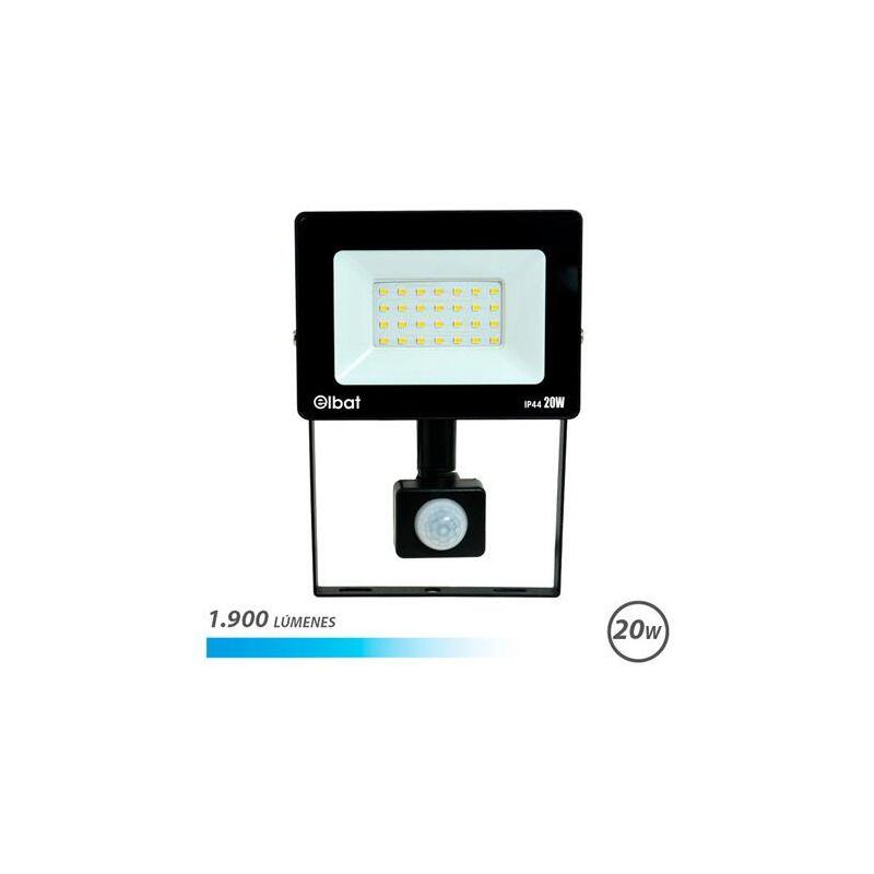 Elbat Foco Led Con Sensor De Movimiento 20w - Lumenes: 1900 - Luz Fria 6.500k Angulo 120º Distancia De Deteccion: 5 A 12 Metros