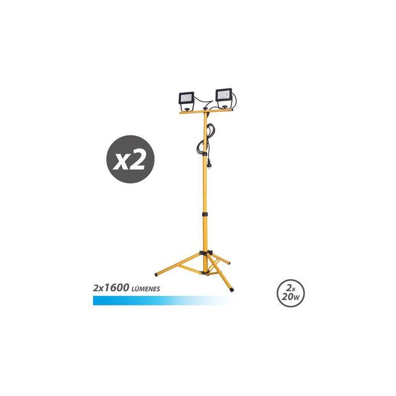 Elbat Foco Led Con Tripode 2 X 20w - 1600 Lumenes - 6500k Luz Fria - Cable De 3m - Ip65 Para Uso En Exterior
