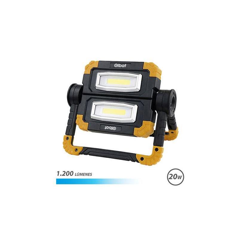 Elbat Foco Led Recargable 20w - 1200 Lumenes - Luz Fria 6500k - Bateria 5000mah - Autonomia De 5 A 9 Horas