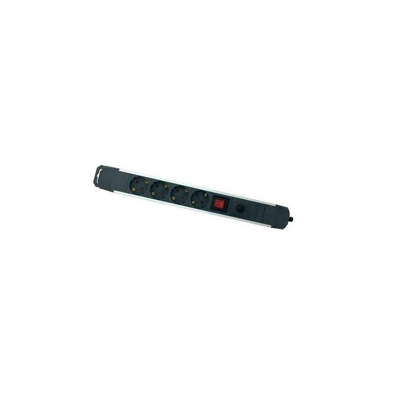 Elbat Regleta Alimentacion Aluminio - 4 Tomas Schuko - Interruptor On/Off - Proteccion De Sobrecarga - Cable De 1.50m