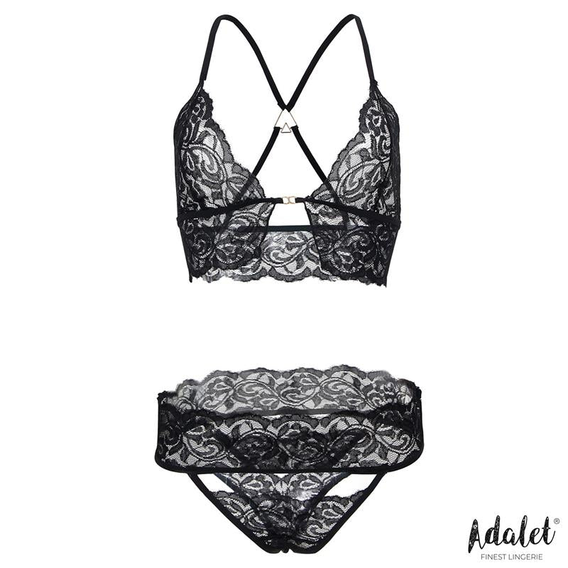 Ella Set Sujetador, Tanga, Antifaz Y Esposas De Encaje Talla (Interno):S/M