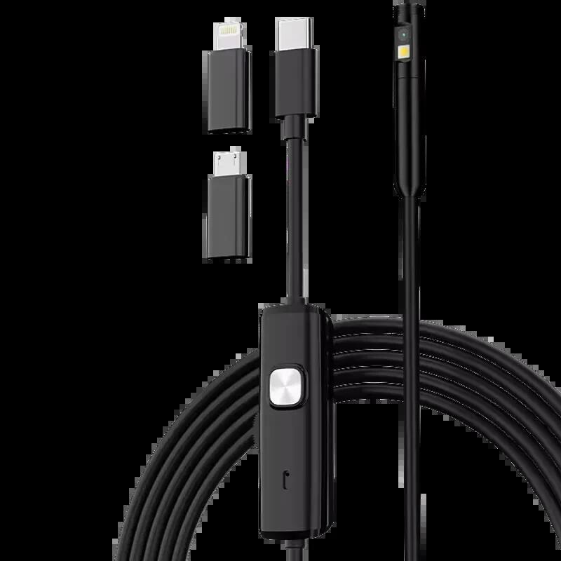 Endoscopio 8mm Dual Lens (Lightning/Usb-C/Microusb) Hard Cable 3.5 M