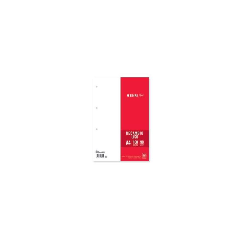 Enri Plus Recambio Formato A4 - Liso 4 Taladros - 100 Hojas 90gr