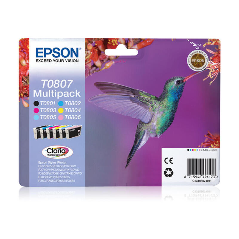 Epson Hummingbird Multipack T0807 6 Colores (Etiqueta Rf)