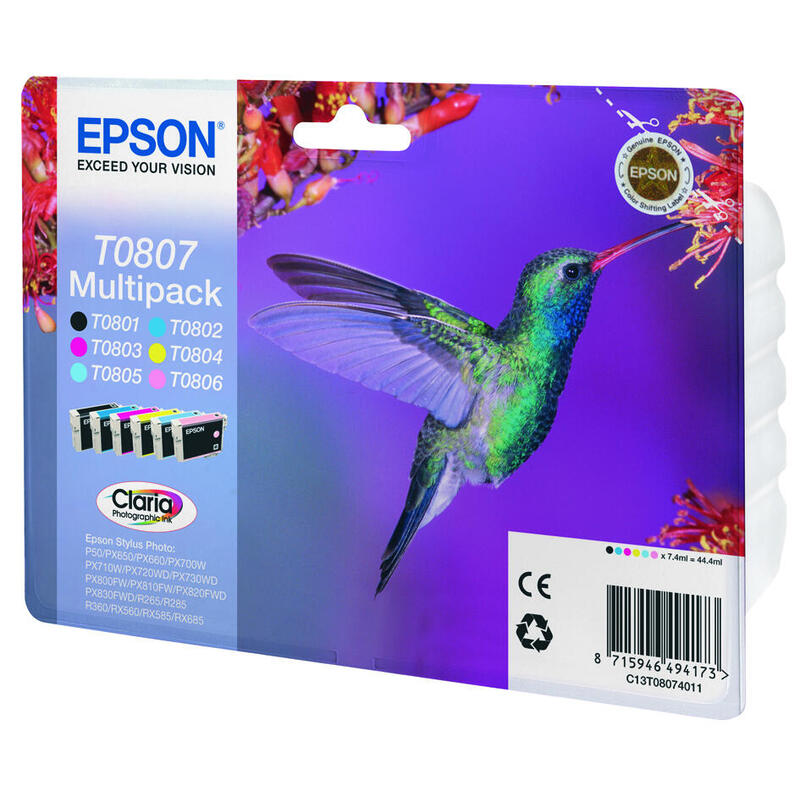 Epson Hummingbird Multipack T0807 6 Colores (Etiqueta Rf)