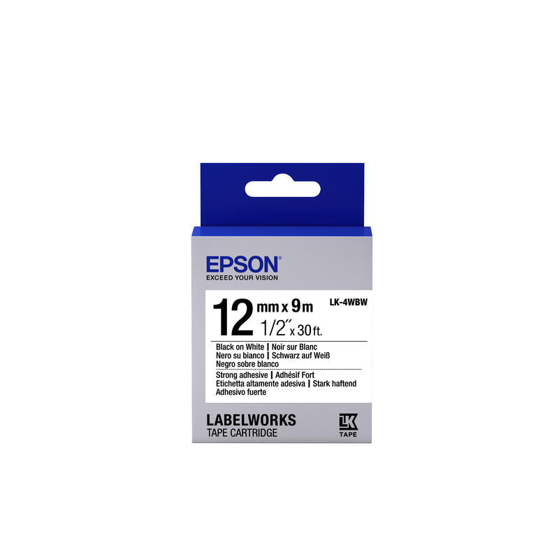 Epson Labelworks Etiqueta Blanco Adhesivo Fuerte/Negro-12mm (Lk-4wbw)