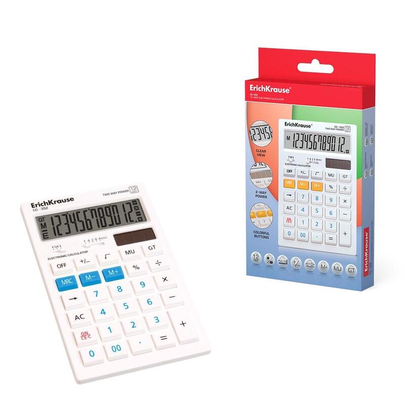Erich Krause Cc-352 Calculadora Electronica De 12 Digitos - Pantalla Lcd - Funciones Matematicas Basicas - Memoria - Energia Solar - Color Variado