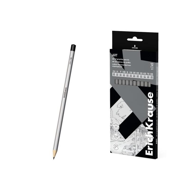 Erichkrause Art Pack De 12 Lapices De Grafito - Durezas Surtidas 2h-8b - Cuerpo Hexagonal - Pegado Completo De La Mina