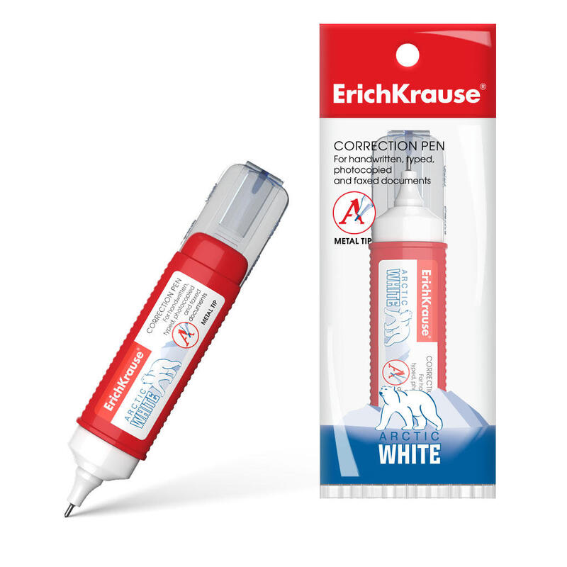 Erichkrause Boligrafo Corrector Arctic White - Punta De Plastico Para Correcciones Puntuales - Resultado Excelente Con Todos Los Tipos Y Colores De Tinta - Resistente Al Frio - Color Blanco