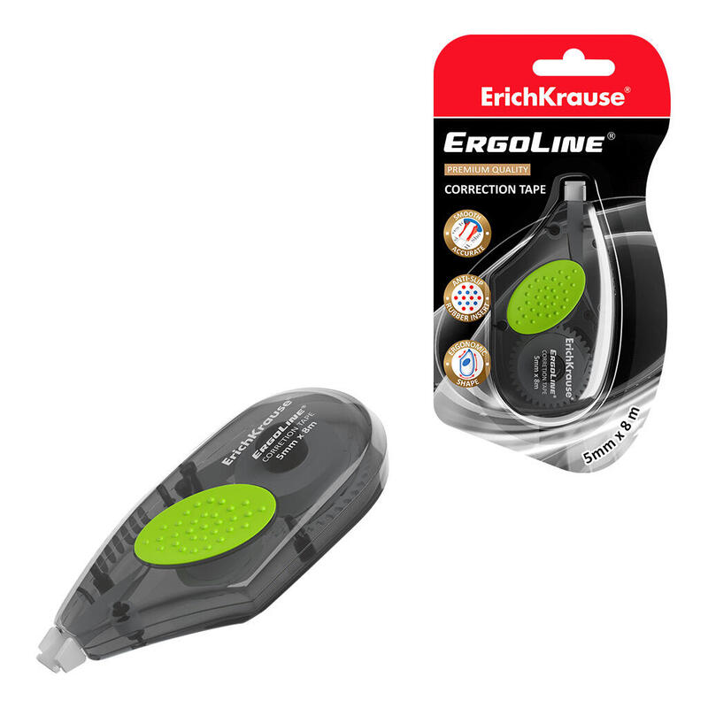 Erichkrause Cinta Correctora Ergoline - Forma Ergonomica Con Inserto De Goma Antideslizante - Ideal Para Correccion Rapida Y Segura - Secado Inmediato - Color Blanco