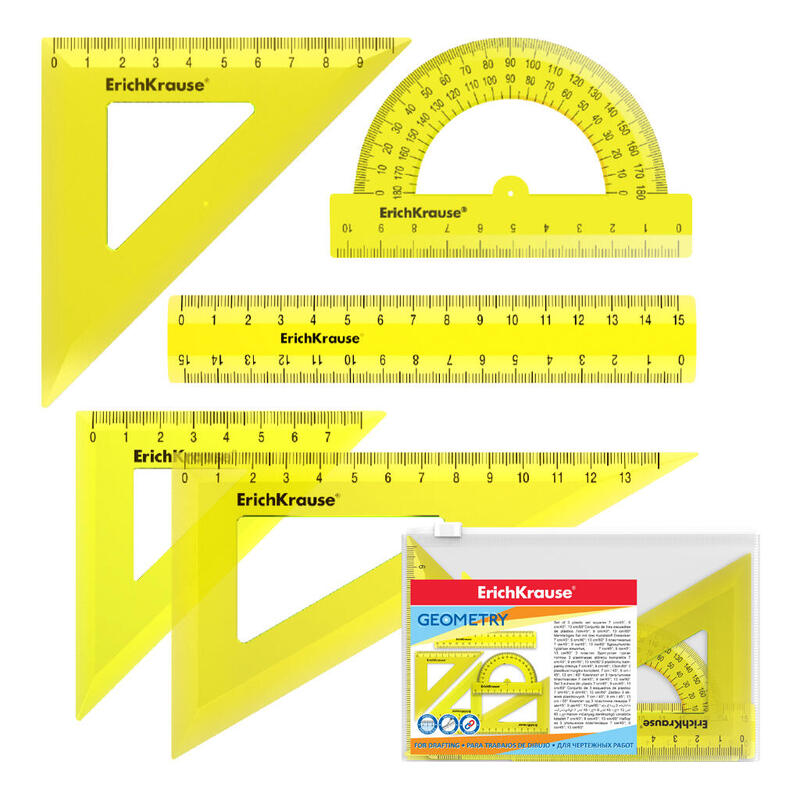 Erichkrause Conjunto De Geometria Pequeño - Regla De 15 Cm - Escuadra De 7 Cm/45º, 9 Cm/45º, 13 Cm/60º - Transportador De 180º/10 Cm - Color Azul