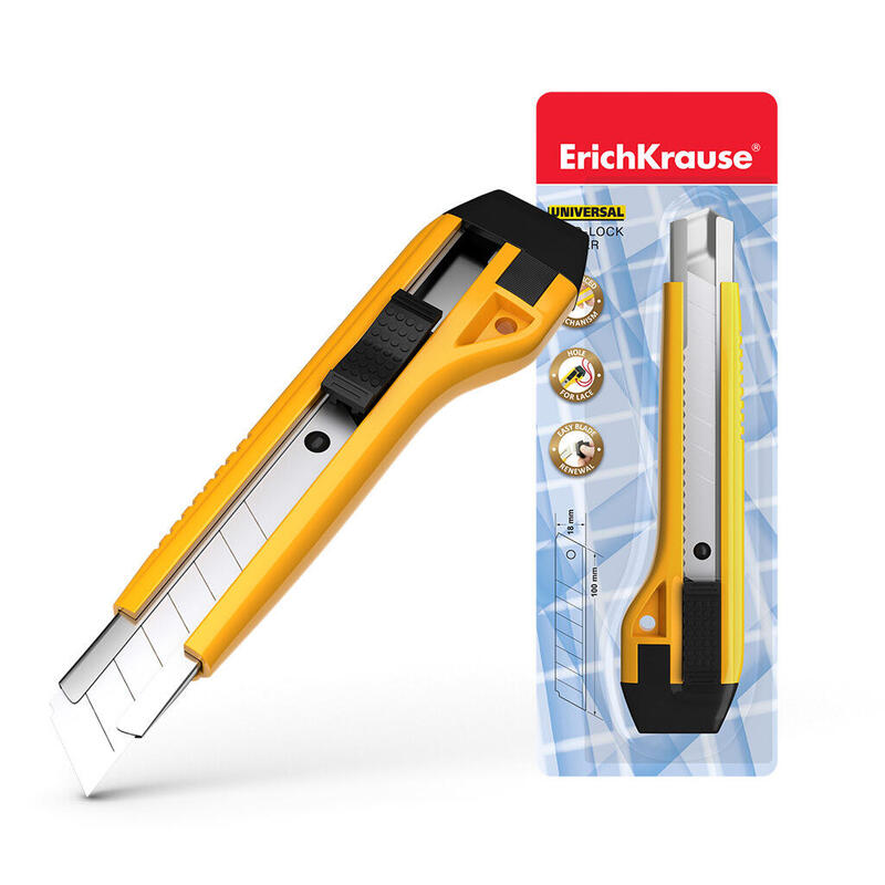 Erichkrause Cuter Con Fijador Automatico Universal - Sistema De Retencion De Cuchilla Autobloqueo - Partidor Incorporado - Cuchilla Segmentada De Acero Resistente Al Desgaste - Color Azul
