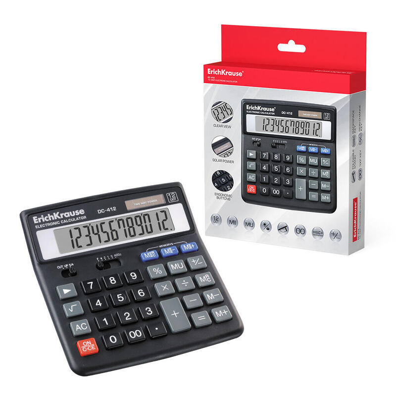 Erichkrause Dc-412 Calculadora Electronica De Sobremesa - Pantalla Lcd De 12 Digitos - Memoria Doble - Funciones De Calculo Avanzadas - Color Negro