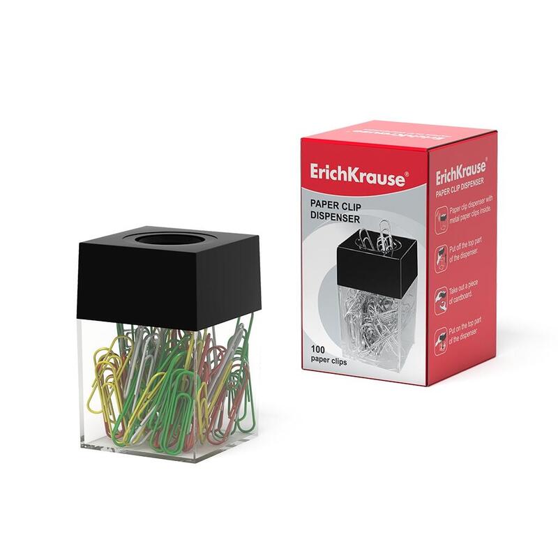 Erichkrause Dispensador De Clips - Compacto Y Elegante - Incluye 100 Clips De Colores - Color Negro