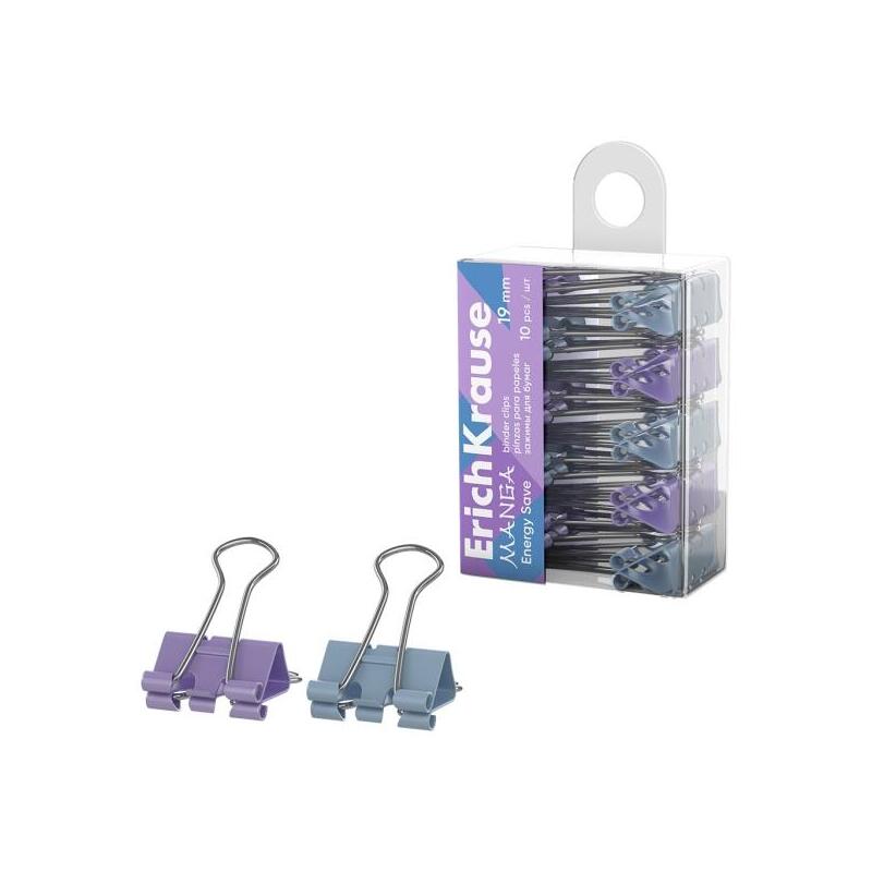Erichkrause Energy Save Manga Pack De 10 Pinzas Sujetapapeles - 19mm De Ancho - Metalicas - Capacidad Hasta 80 Hojas -