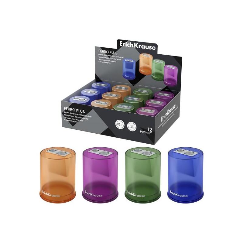Erichkrause Ferro Container Plus Expositor Con 12 Sacapuntas Con Contenedor - Metalico - 2 Orificios De 8 Y 11mm -