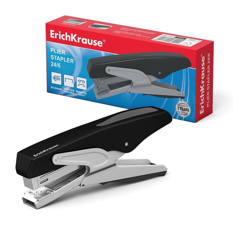 Erichkrause Grapadora De Tenaza 24/6 - Resistente A Golpes - Mecanismo De Acero De Alta Calidad - 2 Tipos De Engrapado - Color Negro