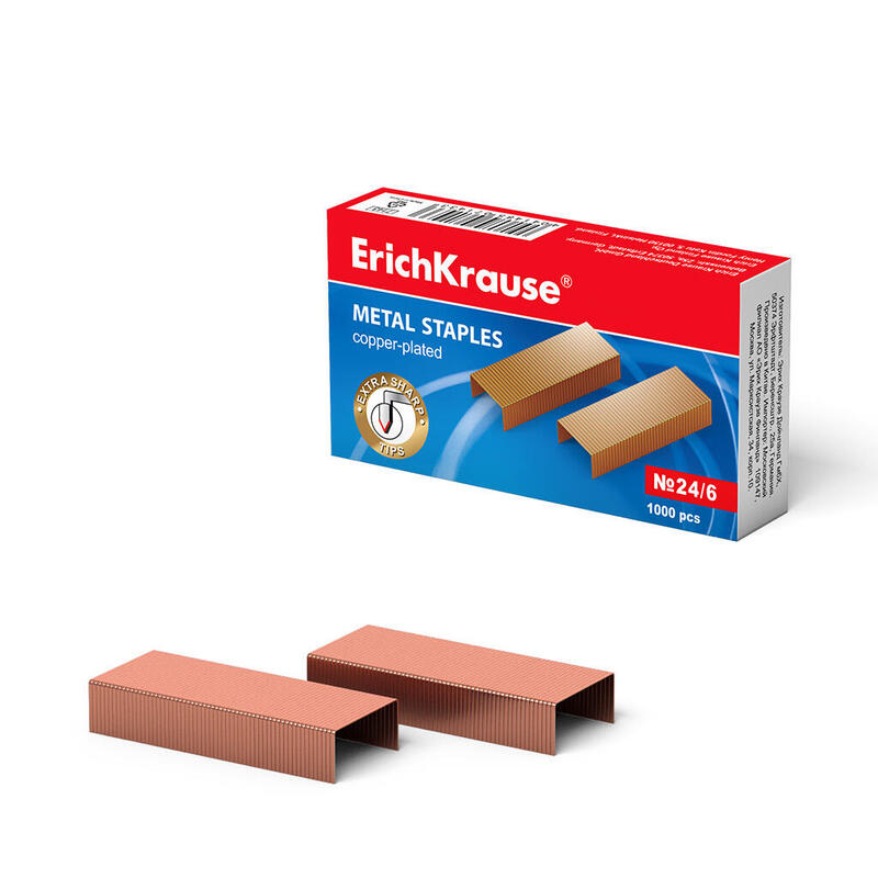 Erichkrause Grapas De Cobre 24/6 - 1000 Grapas - Alta Calidad Y Resistencia Mejorada - Resistente A La Corrosion - Color Cobre