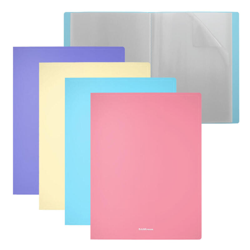 Erichkrause Pack De 4 Carpetas Con Fundas Matt Pastel - 20 Fundas A4 - Colores Surtidos