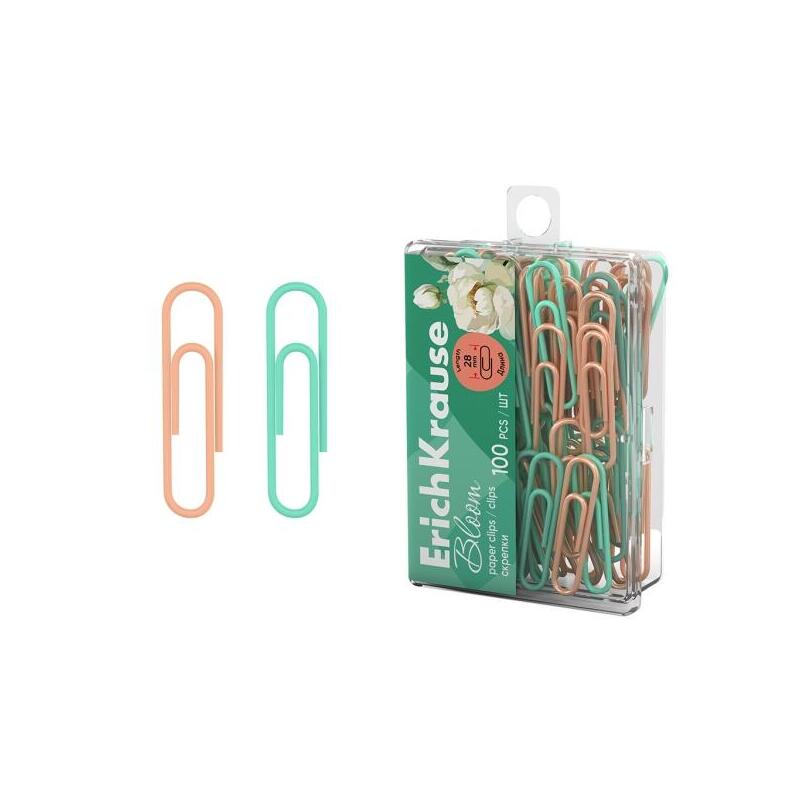 Erichkrause Pastel Bloom Pack De 100 Clips Recubiertos - 28mm - Caja De Plastico - Colores Surtidos